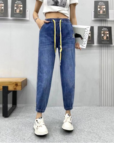 韓國直送NEW STYLE橡筋綁繩縮腳牛仔褲-600079-全店新品，買滿